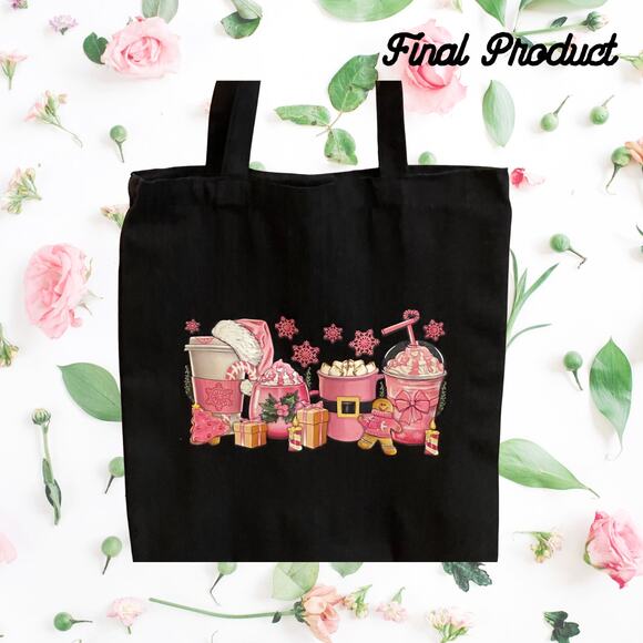 Fashion Graphic Print Pink Coffee Latte  Design Trendy Canvas Tote Bag - Picture 2 of 4